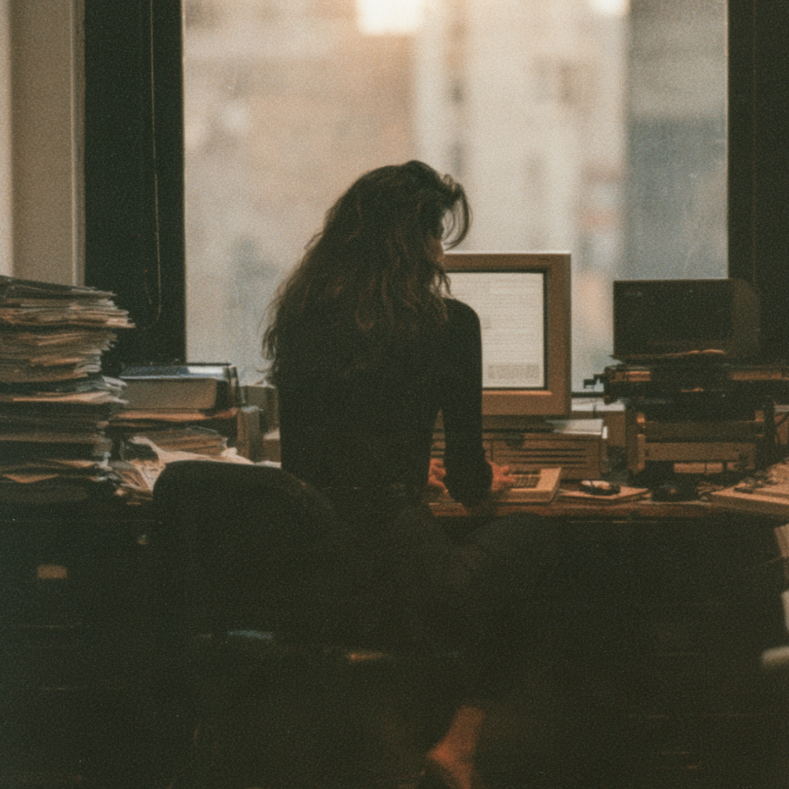 Una copywriter al lavoro negli anni '90, ispirata al libro "La parola immaginata" di Annamaria Testa