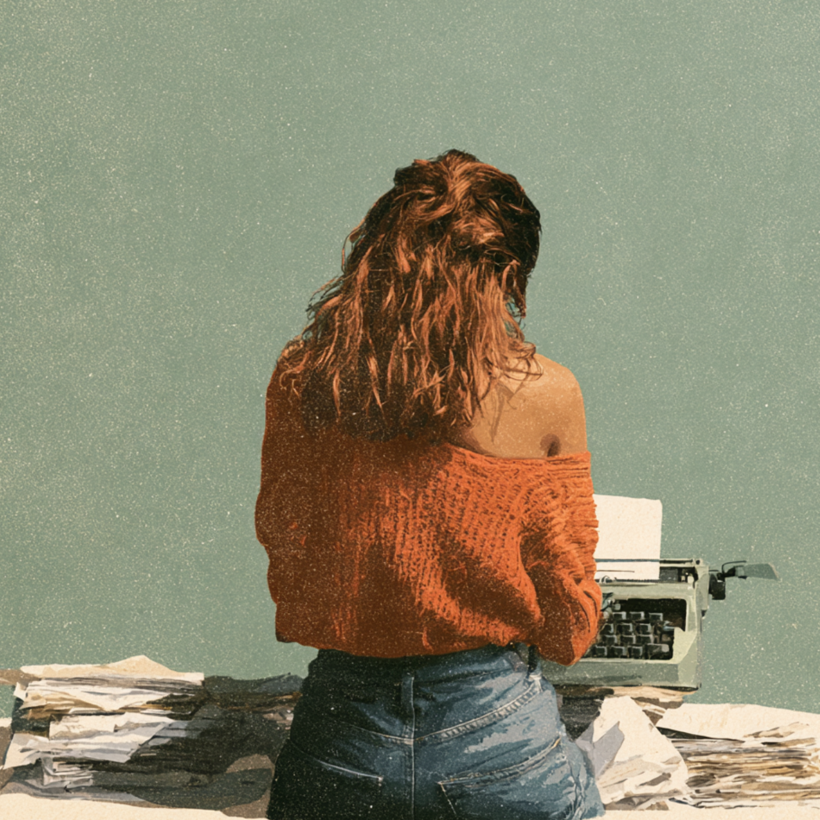 Un'immagine rappresentativa di una copywriter che lavora con la macchina da scrivere, come quelle di cui si parla nel libro "La parola immaginata" di Annamaria Testa
